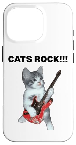 Rockstar süße alberne Katze mit E-Gitarre Hülle für iPhone 16 Pro von Cat Lover Designs