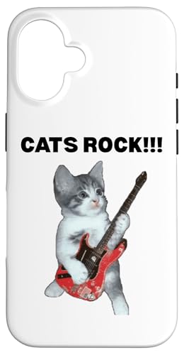 Rockstar süße alberne Katze mit E-Gitarre Hülle für iPhone 16 von Cat Lover Designs