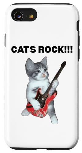 Rockstar süße alberne Katze mit E-Gitarre Hülle für iPhone SE (2020) / 7 / 8 von Cat Lover Designs