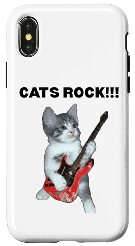 Rockstar süße alberne Katze mit E-Gitarre Hülle für iPhone X/XS von Cat Lover Designs