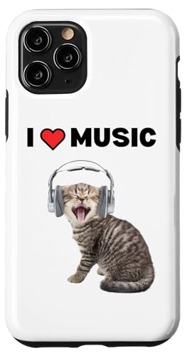 Süße alberne Katze mit Kopfhörern I Heart Music Hülle für iPhone 11 Pro von Cat Lover Designs