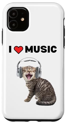 Süße alberne Katze mit Kopfhörern I Heart Music Hülle für iPhone 11 von Cat Lover Designs