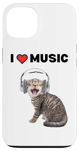 Süße alberne Katze mit Kopfhörern I Heart Music Hülle für iPhone 13 von Cat Lover Designs