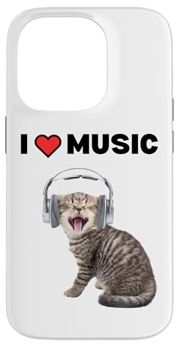 Süße alberne Katze mit Kopfhörern I Heart Music Hülle für iPhone 14 Pro von Cat Lover Designs