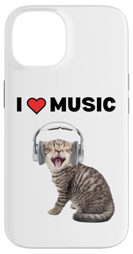 Süße alberne Katze mit Kopfhörern I Heart Music Hülle für iPhone 14 von Cat Lover Designs