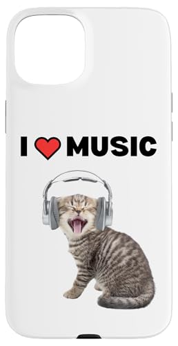 Süße alberne Katze mit Kopfhörern I Heart Music Hülle für iPhone 15 Plus von Cat Lover Designs