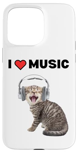 Süße alberne Katze mit Kopfhörern I Heart Music Hülle für iPhone 15 Pro Max von Cat Lover Designs