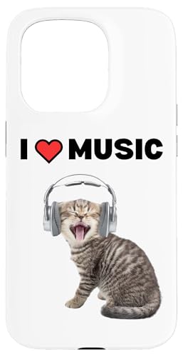 Süße alberne Katze mit Kopfhörern I Heart Music Hülle für iPhone 15 Pro von Cat Lover Designs