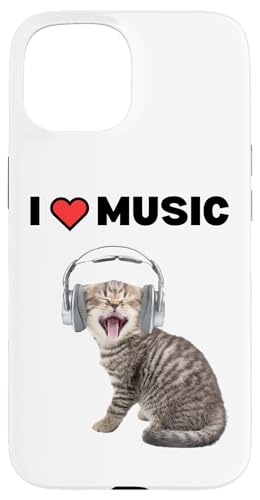 Süße alberne Katze mit Kopfhörern I Heart Music Hülle für iPhone 15 von Cat Lover Designs