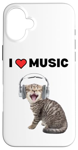 Süße alberne Katze mit Kopfhörern I Heart Music Hülle für iPhone 16 Plus Süße alberne Katze mit Kopfhörern I Heart Music Hülle für iPhone 16 Plus von Cat Lover Designs