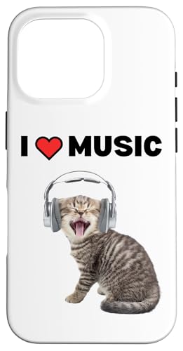 Süße alberne Katze mit Kopfhörern I Heart Music Hülle für iPhone 16 Pro von Cat Lover Designs