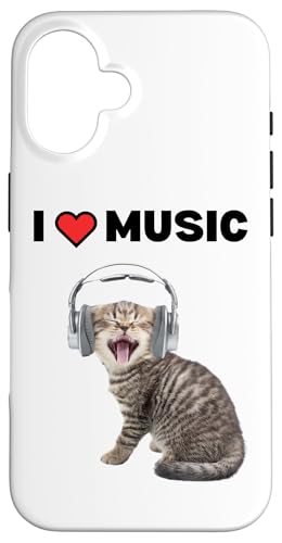 Süße alberne Katze mit Kopfhörern I Heart Music Hülle für iPhone 16 von Cat Lover Designs