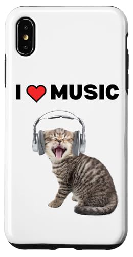 Süße alberne Katze mit Kopfhörern I Heart Music Hülle für iPhone XS Max von Cat Lover Designs