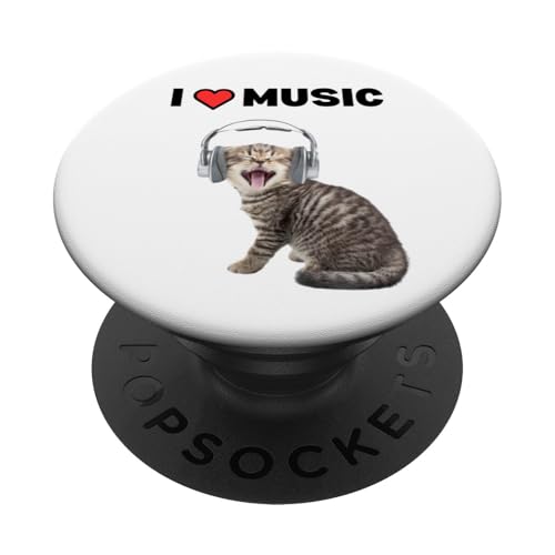Süße alberne Katze mit Kopfhörern I Heart Music PopSockets Klebender PopGrip Süße alberne Katze mit Kopfhörern I Heart Music PopSockets Klebender PopGrip von Cat Lover Designs