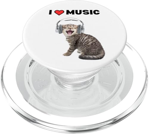 Süße alberne Katze mit Kopfhörern I Heart Music PopSockets PopGrip für MagSafe Süße alberne Katze mit Kopfhörern I Heart Music PopSockets PopGrip für MagSafe von Cat Lover Designs