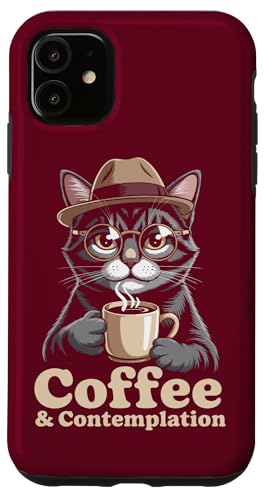 Katze Kaffee Kontemplation Katze Hülle für iPhone 11 von Cat Lover Gifts & Tees
