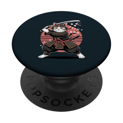 Katze Samurai Katze PopSockets Klebender PopGrip von Cat Lover Gifts & Tees