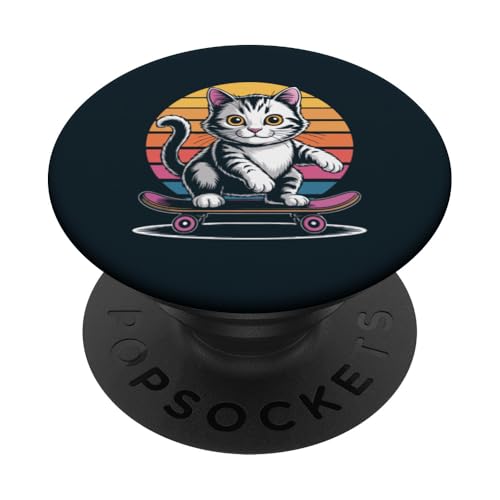 Katze Skateboard Katze PopSockets Klebender PopGrip von Cat Lover Gifts & Tees