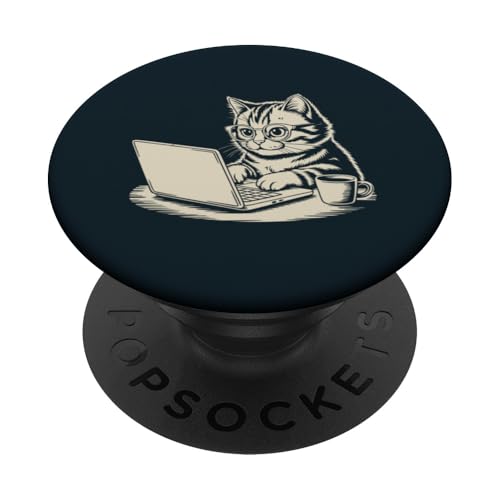 Office Cat Hipster Katze PopSockets Klebender PopGrip von Cat Lover Gifts & Tees