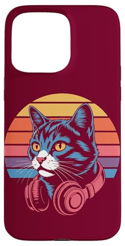 Vintage Cat Kopfhörer DJ Cat Hülle für iPhone 15 Pro Max von Cat Lover Gifts & Tees