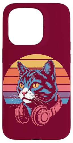Vintage Cat Kopfhörer DJ Cat Hülle für iPhone 15 Pro von Cat Lover Gifts & Tees