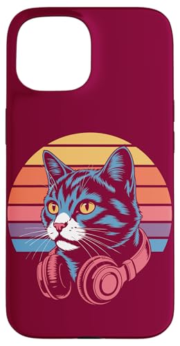 Vintage Cat Kopfhörer DJ Cat Hülle für iPhone 15 von Cat Lover Gifts & Tees