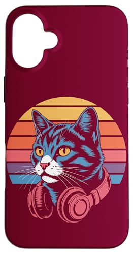 Vintage Cat Kopfhörer DJ Cat Hülle für iPhone 16 Plus von Cat Lover Gifts & Tees