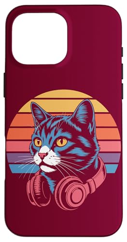 Vintage Cat Kopfhörer DJ Cat Hülle für iPhone 16 Pro Max von Cat Lover Gifts & Tees