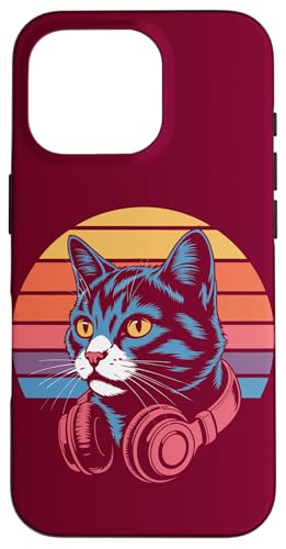 Vintage Cat Kopfhörer DJ Cat Hülle für iPhone 16 Pro von Cat Lover Gifts & Tees