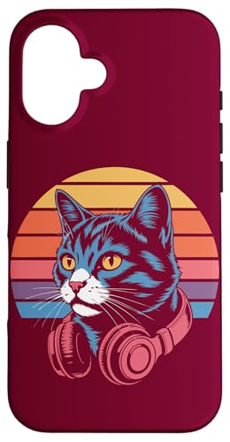 Vintage Cat Kopfhörer DJ Cat Hülle für iPhone 16 von Cat Lover Gifts & Tees