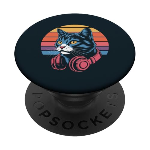 Vintage Cat Kopfhörer DJ Cat PopSockets Klebender PopGrip Vintage Cat Kopfhörer DJ Cat PopSockets Klebender PopGrip von Cat Lover Gifts & Tees