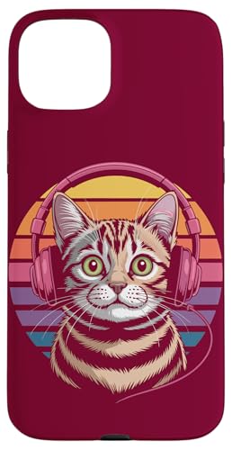 Vintage Katze Kopfhörer Musik Katze Hülle für iPhone 15 Plus von Cat Lover Gifts & Tees