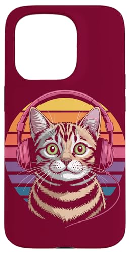 Vintage Katze Kopfhörer Musik Katze Hülle für iPhone 15 Pro von Cat Lover Gifts & Tees