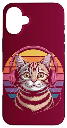 Vintage Katze Kopfhörer Musik Katze Hülle für iPhone 16 Plus von Cat Lover Gifts & Tees