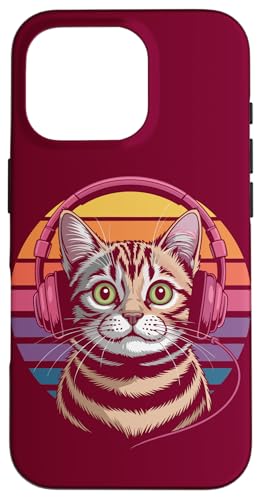 Vintage Katze Kopfhörer Musik Katze Hülle für iPhone 16 Pro von Cat Lover Gifts & Tees