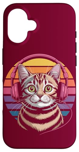Vintage Katze Kopfhörer Musik Katze Hülle für iPhone 16 von Cat Lover Gifts & Tees