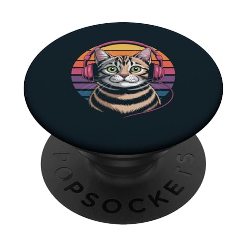 Vintage Katze Kopfhörer Musik Katze PopSockets Klebender PopGrip von Cat Lover Gifts & Tees