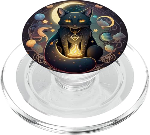 Niedliche schwarze Hexenkatze mit Mondphasen, für Tarot-Fans, Katze PopSockets PopGrip für MagSafe von Cat Lover Kitty Gifts