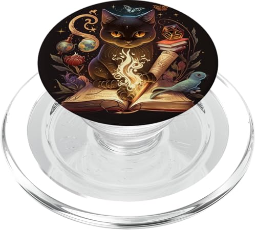Niedliche schwarze Hexenkatze mit Mondphasen, für Tarot-Fans, Katze PopSockets PopGrip für MagSafe von Cat Lover Kitty Gifts