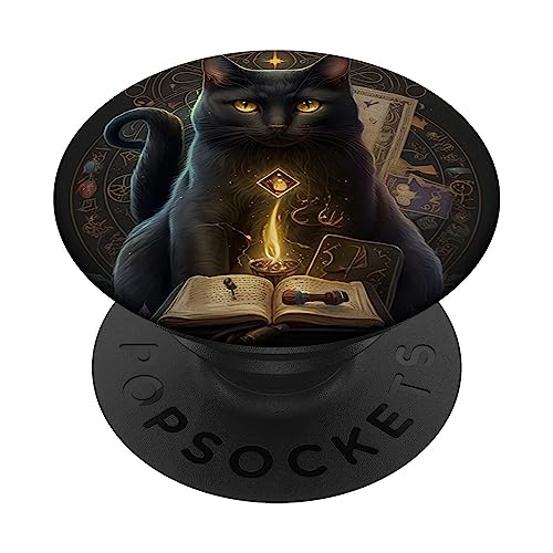 Niedliche schwarze Hexenkatze mit Mondphasen, für Tarot-Fans, Katze PopSockets mit austauschbarem PopGrip von Cat Lover Kitty Gifts