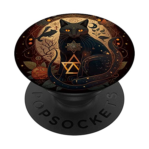 Niedliche schwarze Hexenkatze mit Mondphasen, für Tarot-Fans, Katze PopSockets mit austauschbarem PopGrip von Cat Lover Kitty Gifts