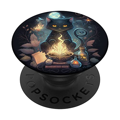 Niedliche schwarze Hexenkatze mit Mondphasen, für Tarot-Fans, Katze PopSockets Klebender PopGrip Niedliche schwarze Hexenkatze mit Mondphasen, für Tarot-Fans, Katze PopSockets Klebender PopGrip von Cat Lover Kitty Gifts