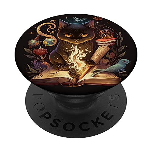 PopSockets Pop Grip:Niedliche schwarze Hexenkatze mit Mondphasen, für Tarot-Fans, Katze PopSockets mit austauschbarem PopGrip von Cat Lover Kitty Gifts