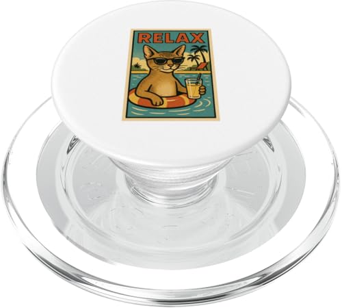 Abessinische Katze Relaxing Beach Comic Book Style Relax PopSockets PopGrip für MagSafe von Cat Pop Art Store
