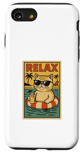 Exotische Kurzhaarkatze Relaxing Beach Comic Bookstyle Relax Hülle für iPhone SE (2020) / 7 / 8 von Cat Pop Art Store