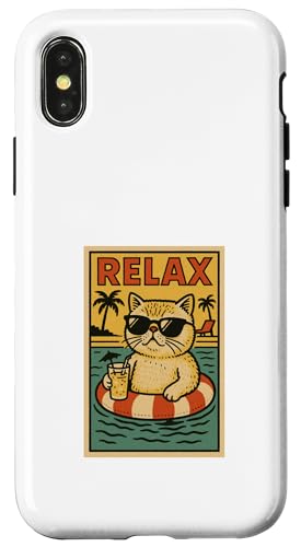 Exotische Kurzhaarkatze Relaxing Beach Comic Bookstyle Relax Hülle für iPhone X/XS von Cat Pop Art Store