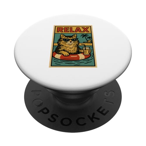 Langhaarige Hauskatze zum Relaxen am Strand im Comicbuch-Stil PopSockets Klebender PopGrip Langhaarige Hauskatze zum Relaxen am Strand im Comicbuch-Stil PopSockets Klebender PopGrip von Cat Pop Art Store