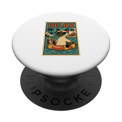 Siamkatze Relaxing Beach Comic Book Style Relax PopSockets Klebender PopGrip Siamkatze Relaxing Beach Comic Book Style Relax PopSockets Klebender PopGrip von Cat Pop Art Store
