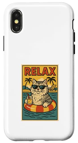 Sibirische Katze Relaxing Beach Comic Book Style Relax Hülle für iPhone X/XS Sibirische Katze Relaxing Beach Comic Book Style Relax Hülle für iPhone X/XS von Cat Pop Art Store