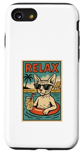 Sphynx Katze Relaxing Beach Comic Book Style Relax Hülle für iPhone SE (2020) / 7 / 8 von Cat Pop Art Store